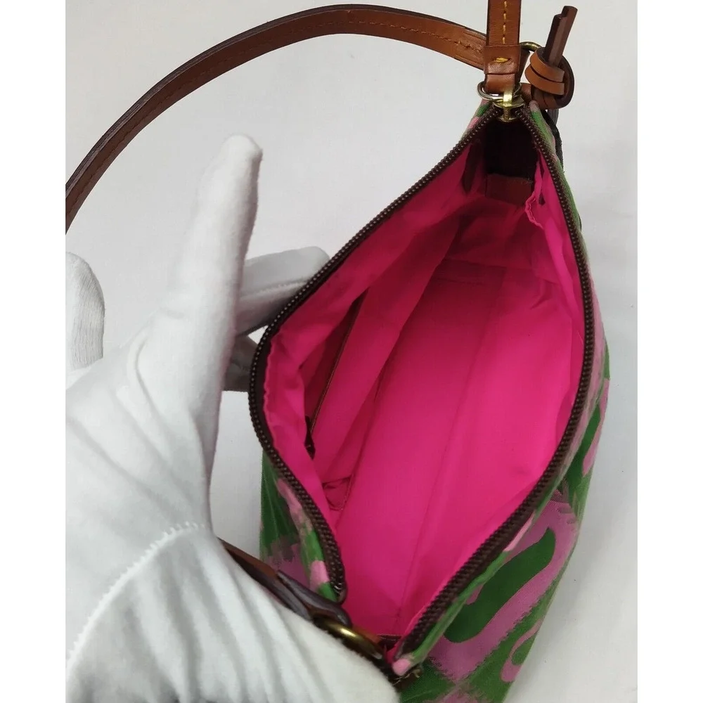 Dooney & Bourke Multicolor Canvas Leather Trim Zipper Closure Small Hobo Bag